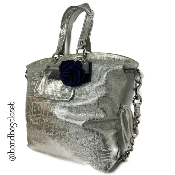Coach Poppy Silver Spotlight Limited Edition Story Patch Leather Bag RARE 15899 - Picture 4 of 16